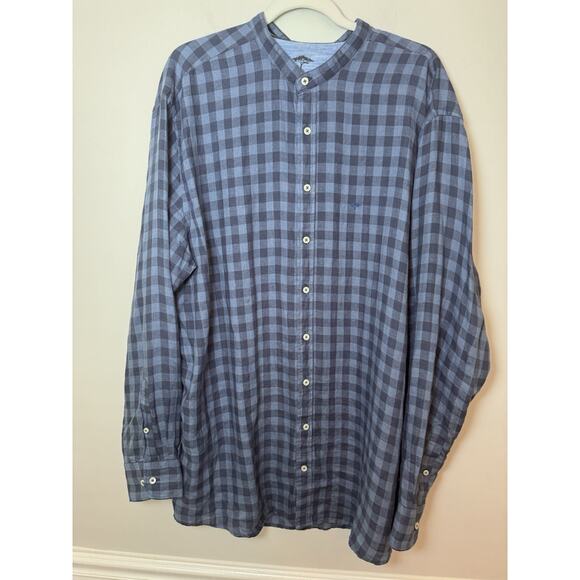FYNCH-HATTON Men's LINEN Button Down Shirt Blue Black Size XX LARGE - Picture 1 of 11